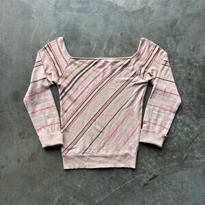 Guess Collection Long Sleeve Blouse Womens M Peach Brown Striped Square Neck Top